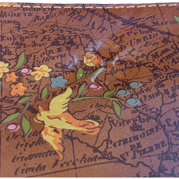 NWT Patricia Nash Cassini Wristlet Floral Map pattern Brown Leather w/strap - Picture 6 of 10
